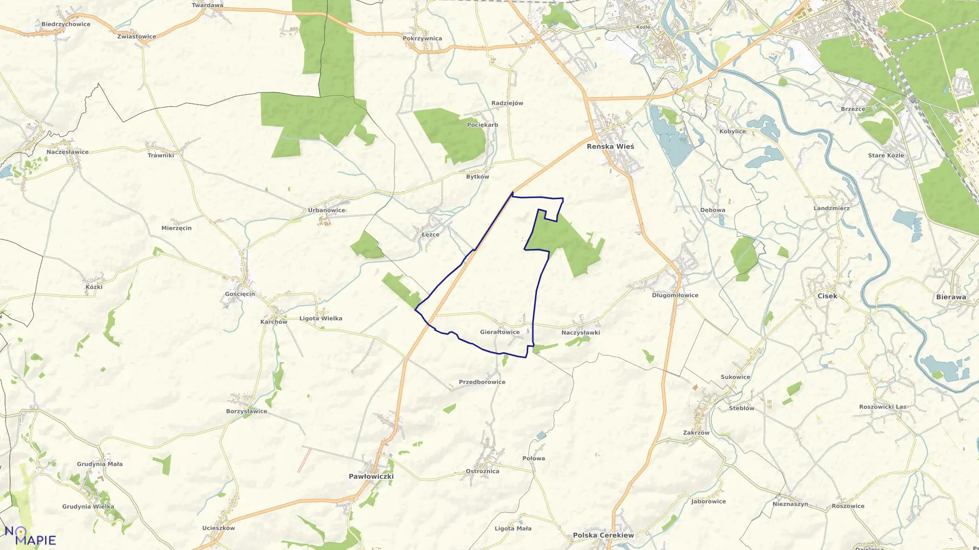 Mapa obrębu GIERAŁTOWICE w gminie Reńska Wieś